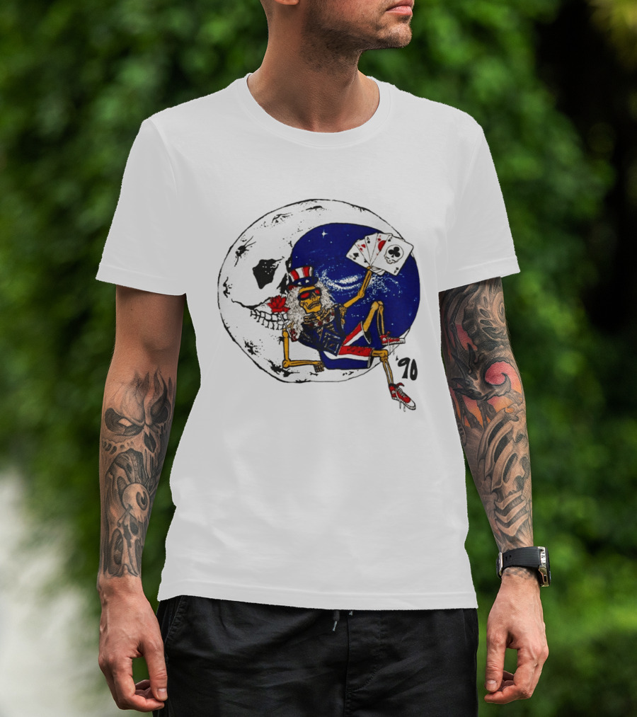 Grateful Dead 1990 Rare Uncle Sam Skeleton Moon Playing Cards T-Shirt