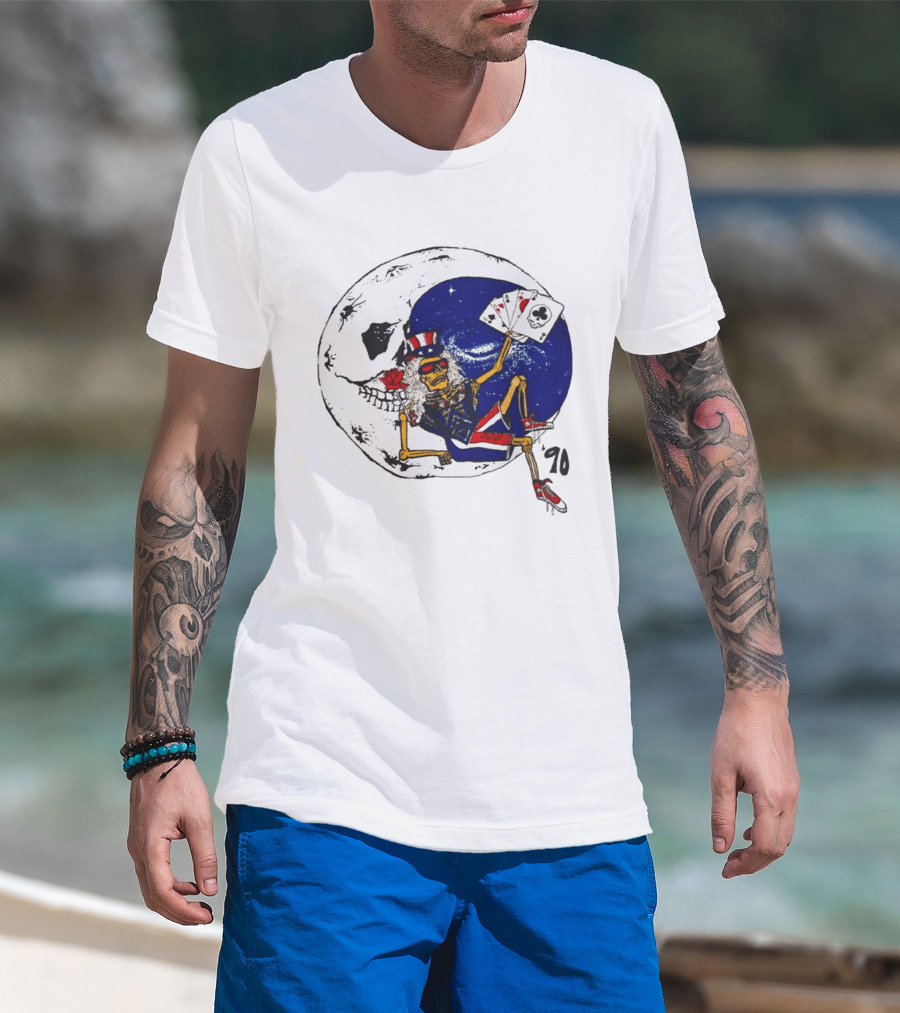 Grateful Dead 1990 Rare Uncle Sam Skeleton Moon Playing Cards T-Shirt