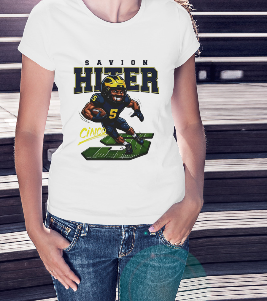 Savion Hiter Number 5 Cinco Valiant Michigan Wolverines Football Cartoon T-Shirt