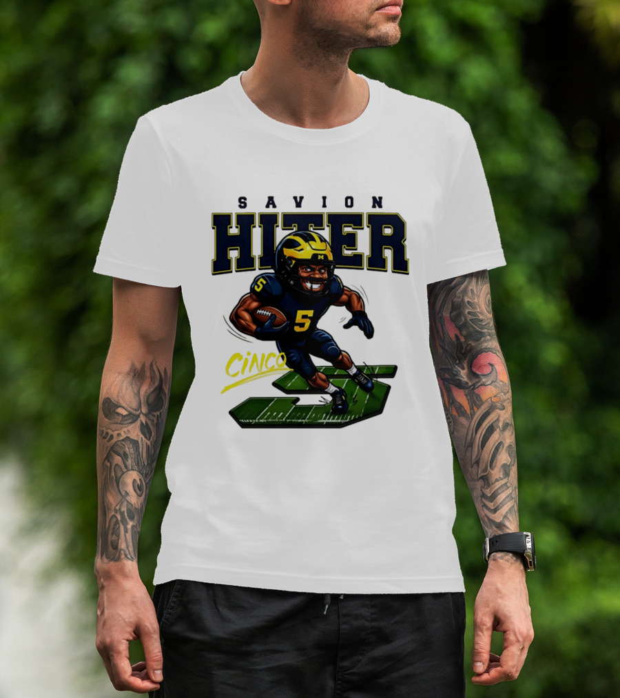 Savion Hiter Number 5 Cinco Valiant Michigan Wolverines Football Cartoon T-Shirt