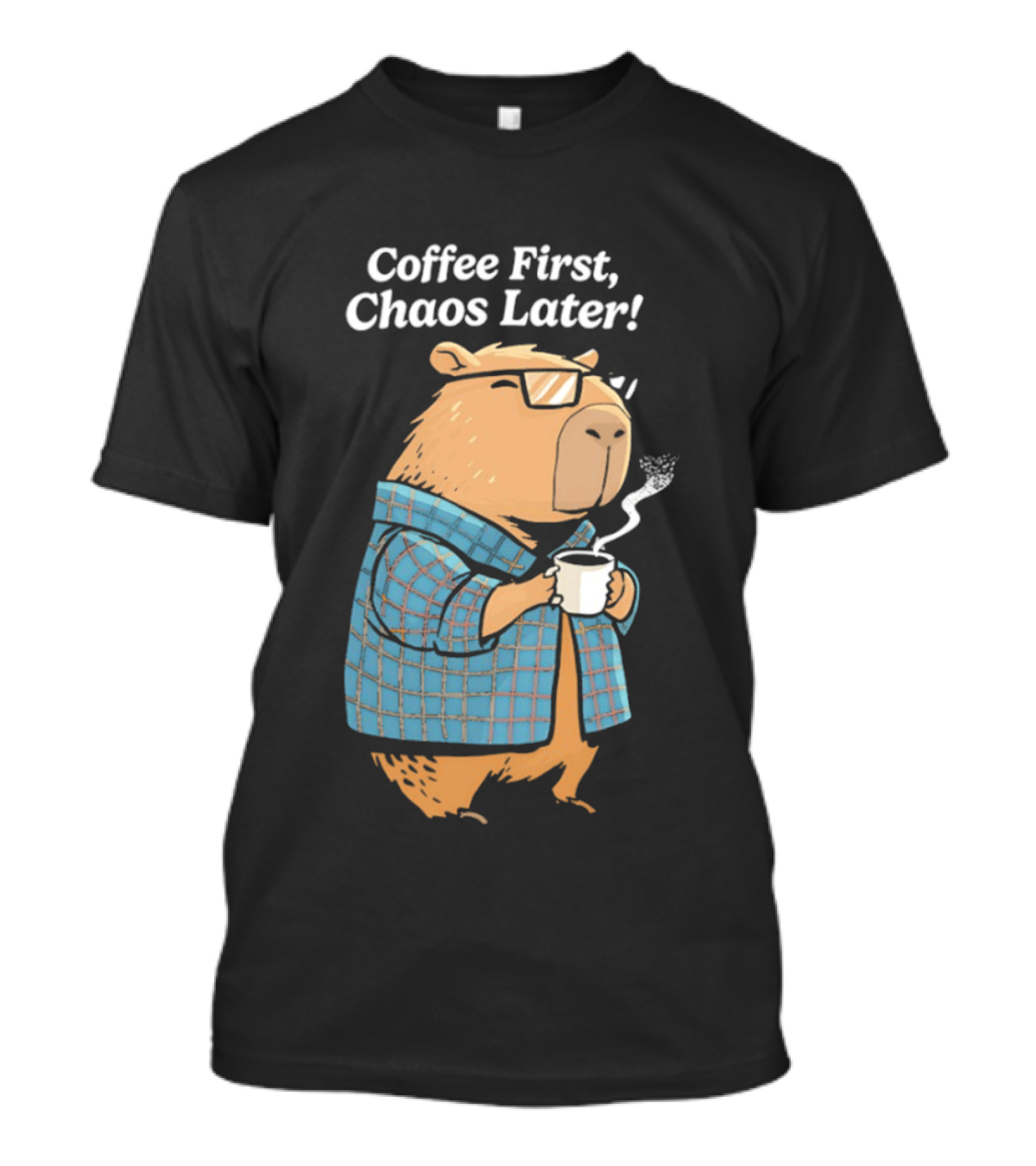 Coffee First Chaos Later Capybara In Plaid With T-Shirt