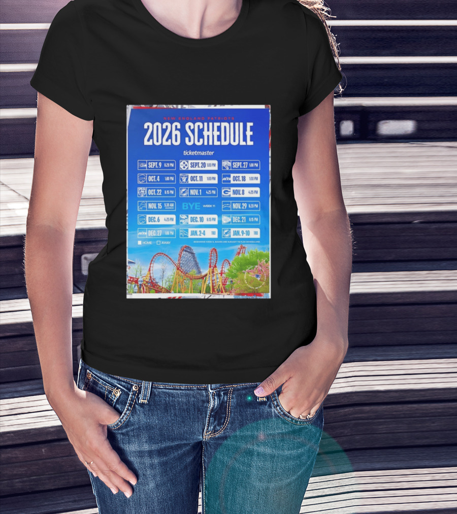 New England Patriots 2026 Schedule Ticketmaster September To January Kickoffs T-Shirt