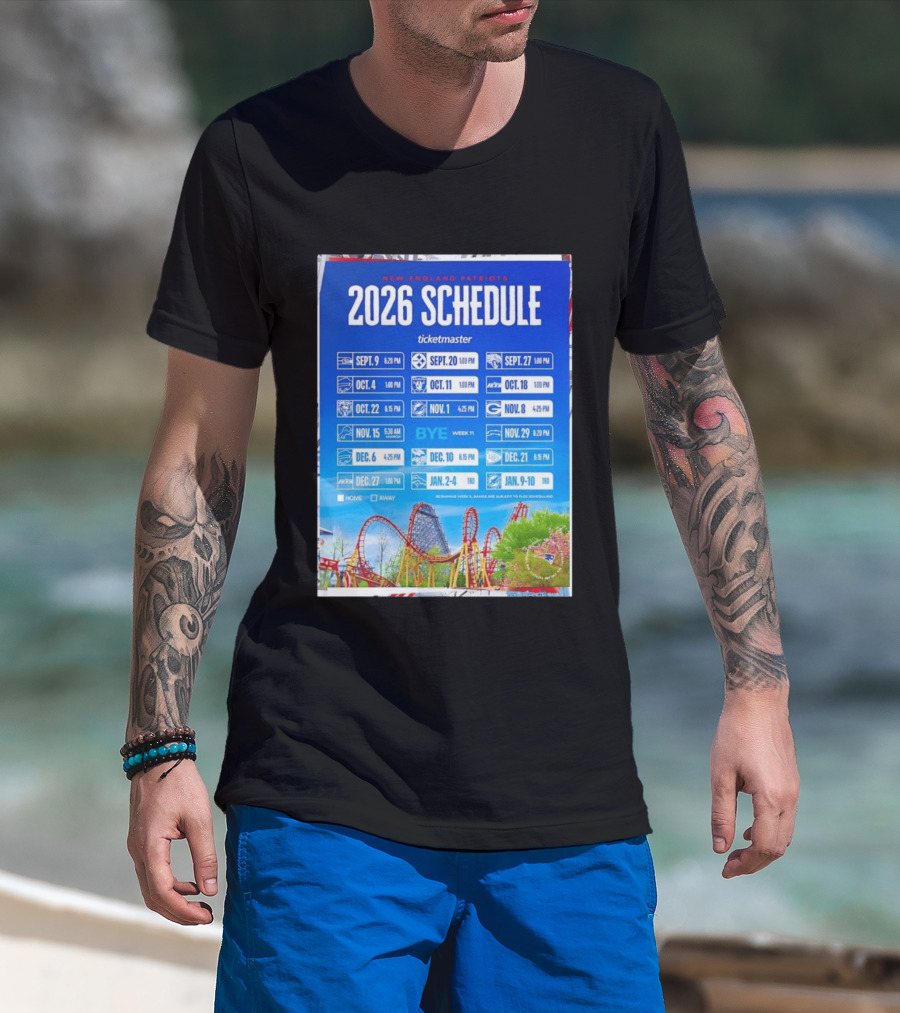 New England Patriots 2026 Schedule Ticketmaster September To January Kickoffs T-Shirt