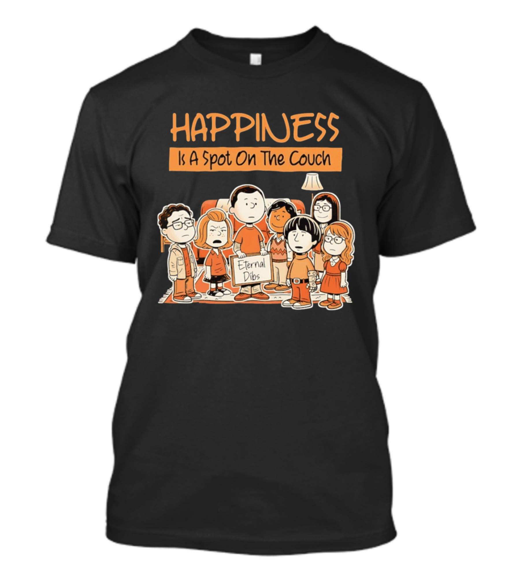 Happiness Is A Spot On The Couch Eternal Dibs Peanuts Style Scene T-Shirt
