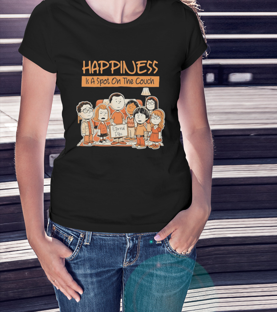 Happiness Is A Spot On The Couch Eternal Dibs Peanuts Style Scene T-Shirt