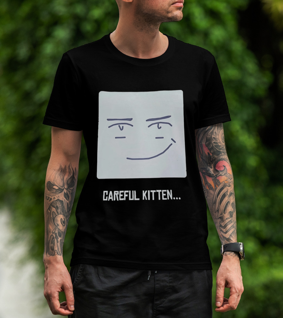 Roblox Man Face Careful Kitten Meme T-Shirt