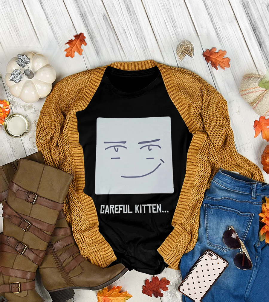 Roblox Man Face Careful Kitten Meme T-Shirt