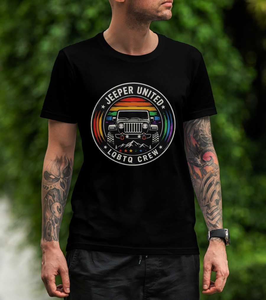 Jeeper United LGBTQ Crew Rainbow Jeep Mountains T-Shirt