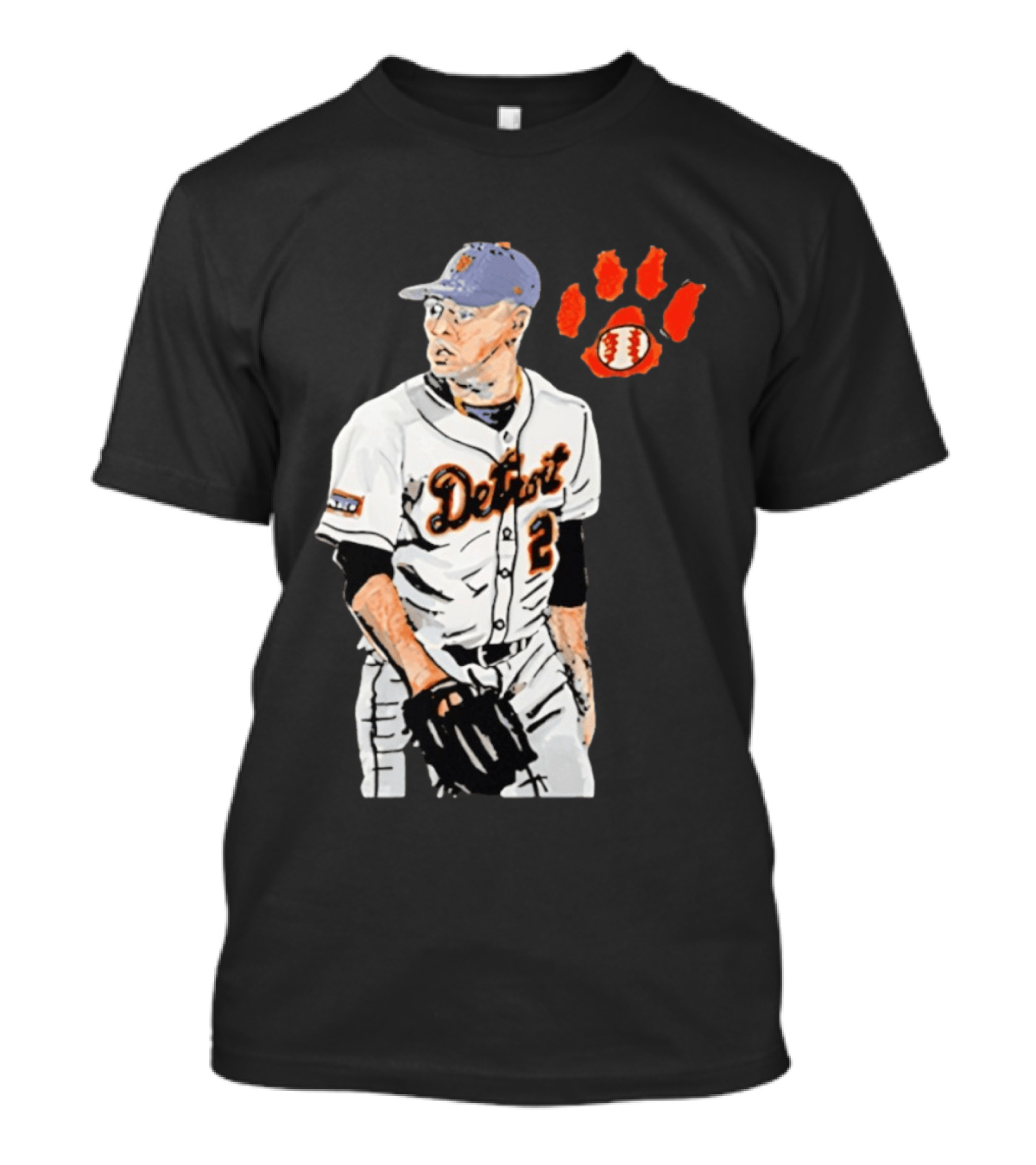 Detroit Tigers Tarik Skubal Baseball Cartoon Character With Paw Print And Baseball T-Shirt