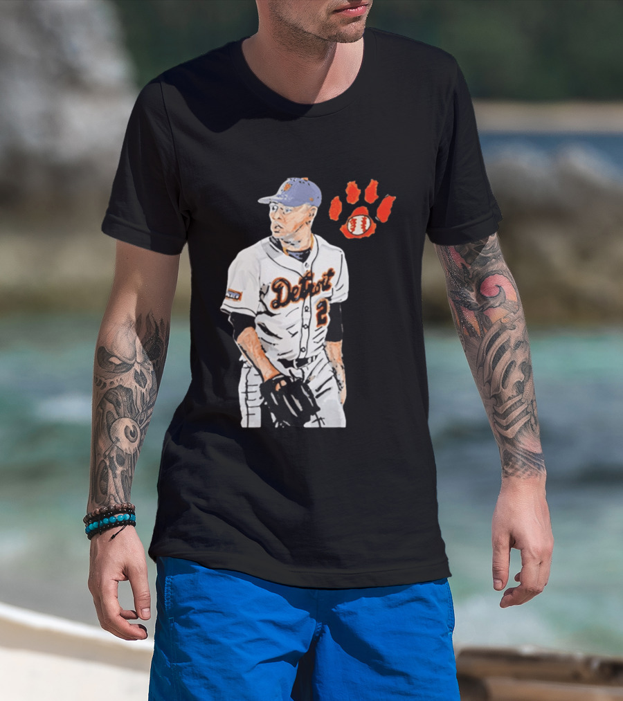 Detroit Tigers Tarik Skubal Baseball Cartoon Character With Paw Print And Baseball T-Shirt