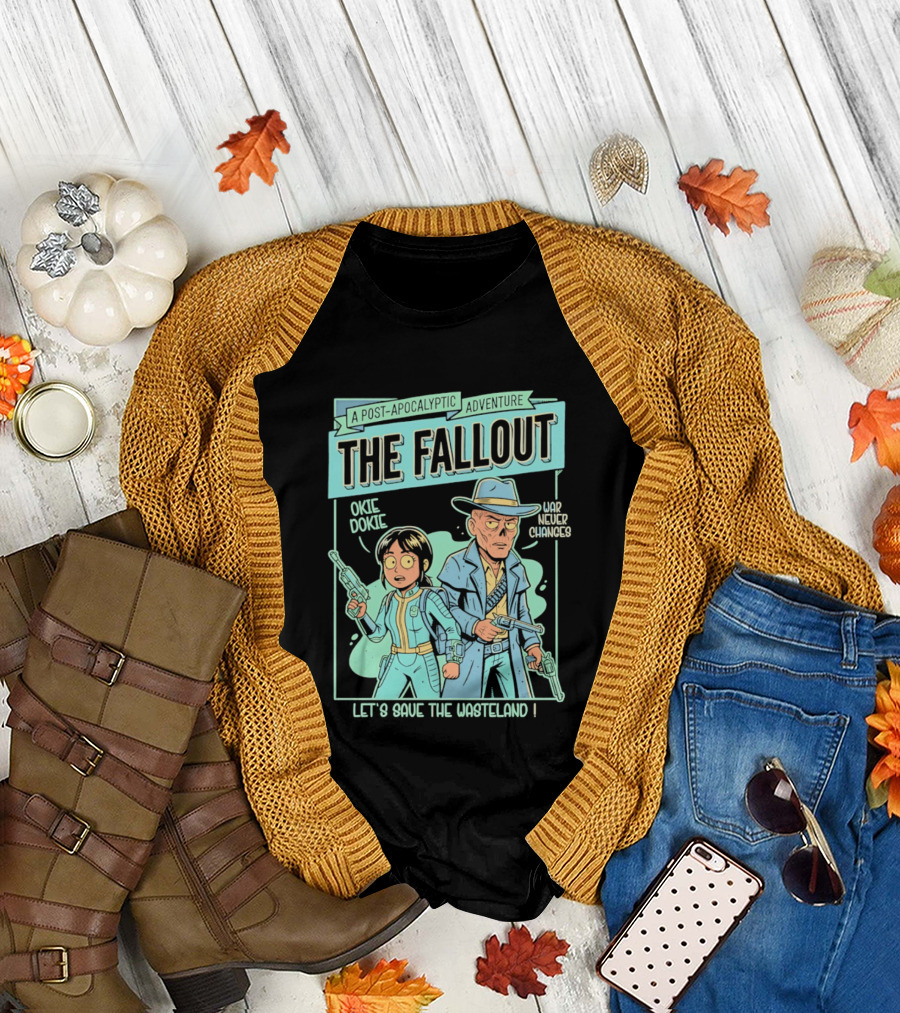 Lucy and Ghoul Post Apocalyptic Adventure Okie Dokie Let's Save the Wasteland duo Fallout T-Shirt