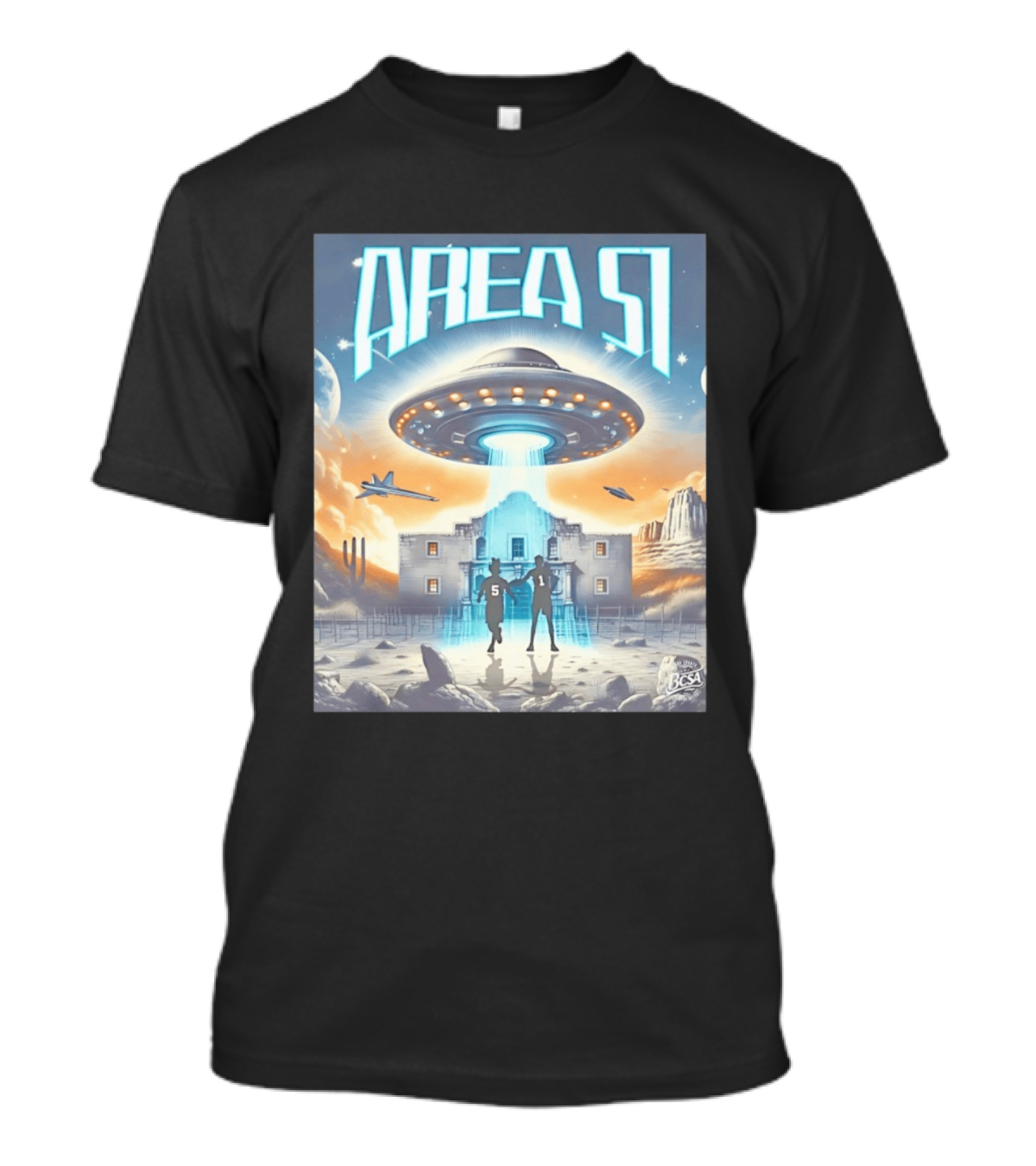Area 51 UFO Abduction Scene With BCSA Aliens T-Shirt
