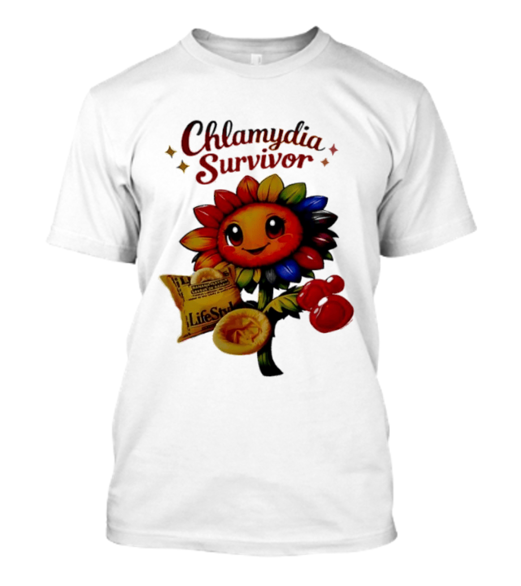Chlamydia Survivor Rainbow Sunflower LifeStyles Condom Sexual Health Awareness STI STD T-Shirt