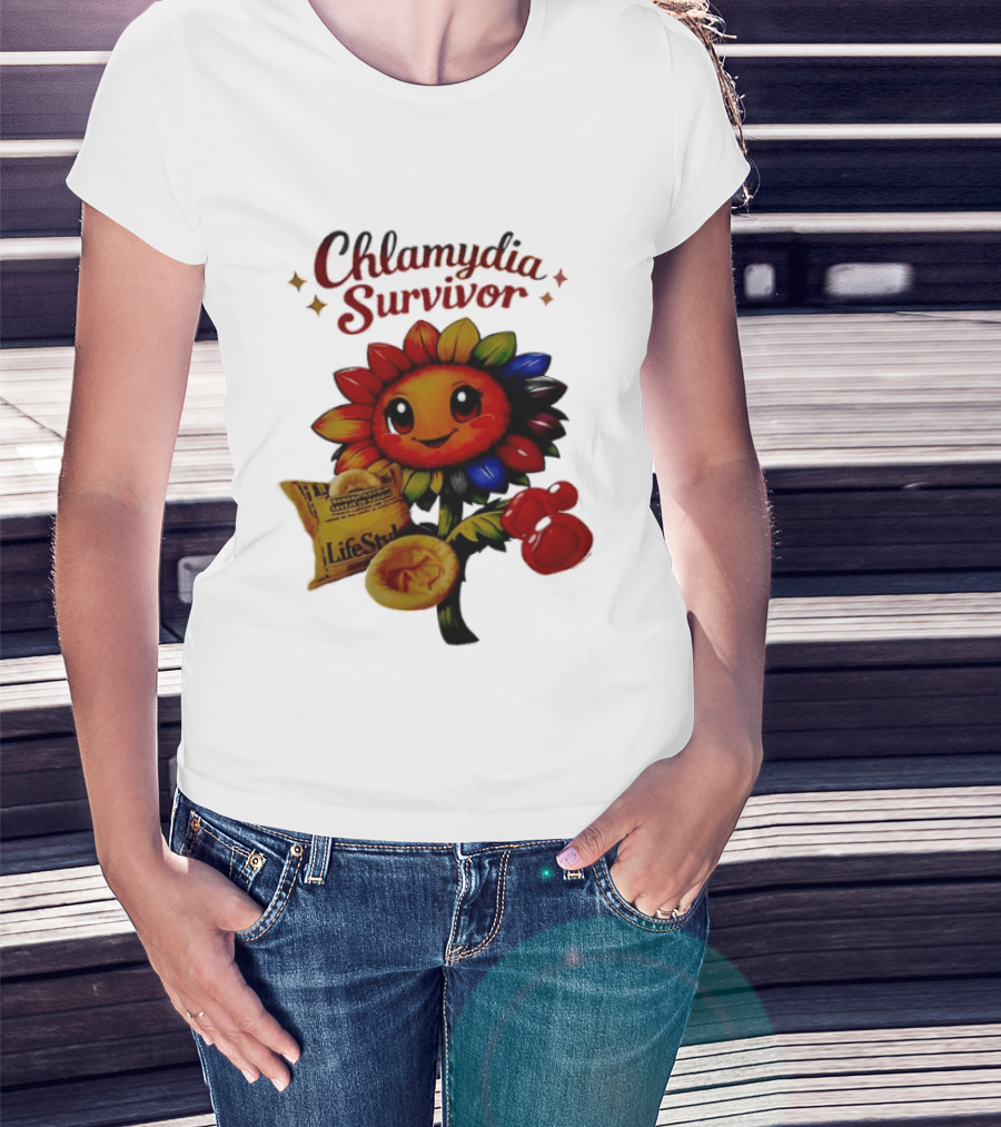 Chlamydia Survivor Rainbow Sunflower LifeStyles Condom Sexual Health Awareness STI STD T-Shirt