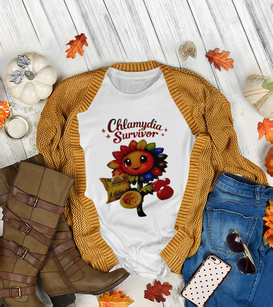 Chlamydia Survivor Rainbow Sunflower LifeStyles Condom Sexual Health Awareness STI STD T-Shirt