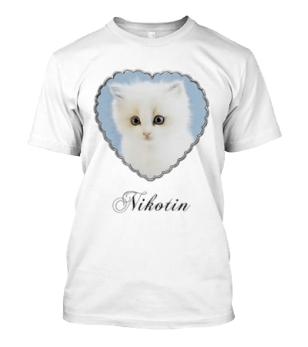 Nikotin Kitten Heart Cute White Cat In Blue Heart Frame T-Shirt