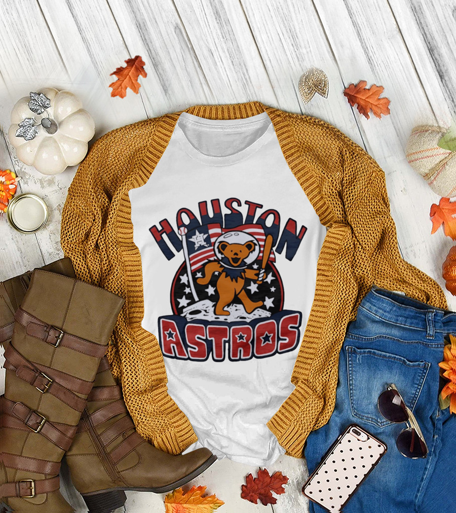Houston Astros Grateful Dead Dancing Bear Astronaut Moon Scene T-Shirt