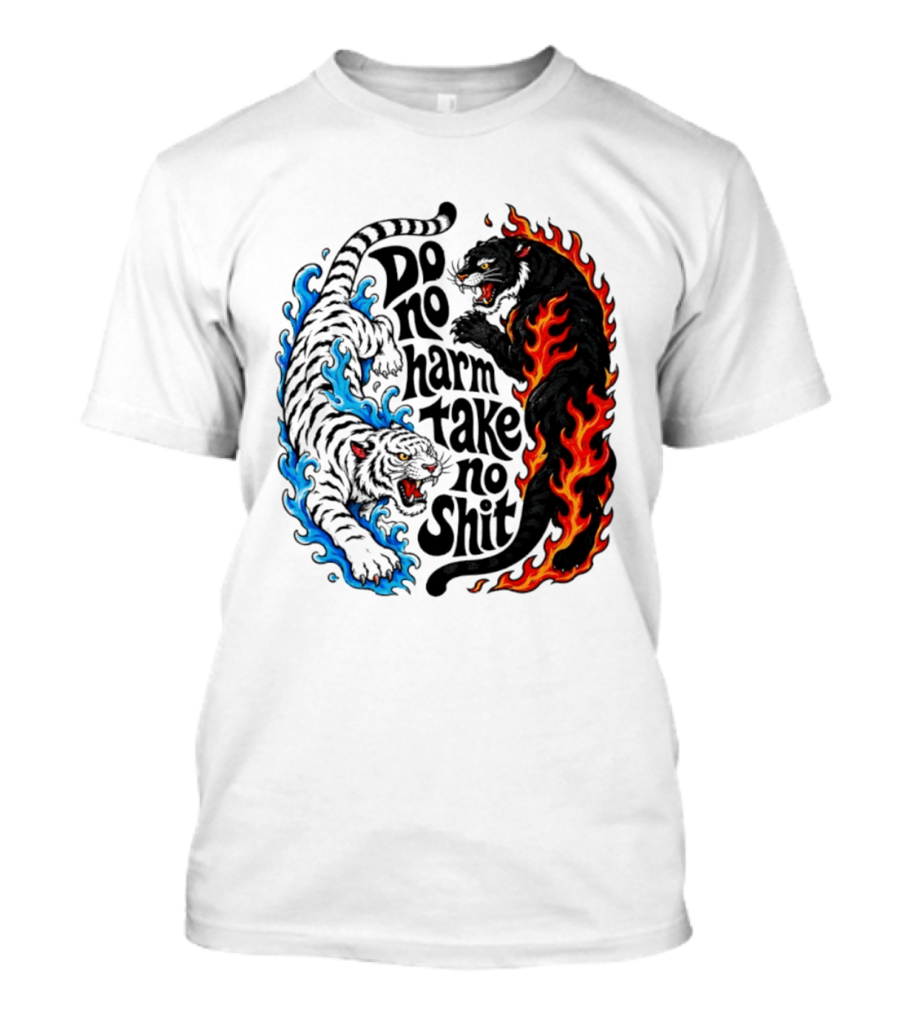 Do No Harm Take No Shit Blue Tiger And Fire Panther T-Shirt