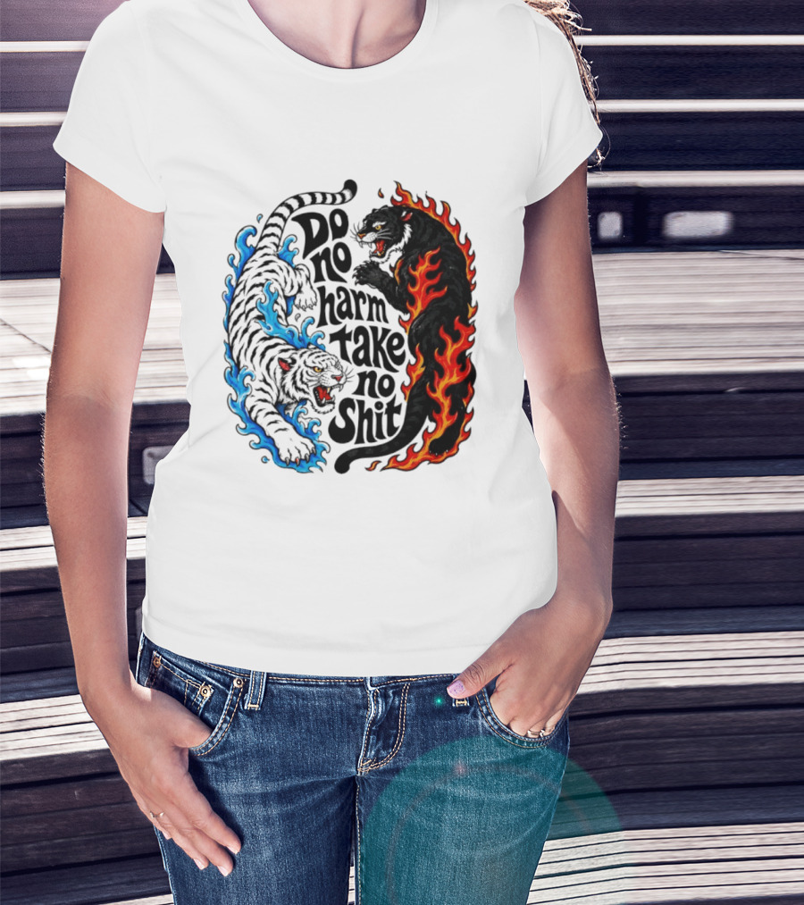 Do No Harm Take No Shit Blue Tiger And Fire Panther T-Shirt