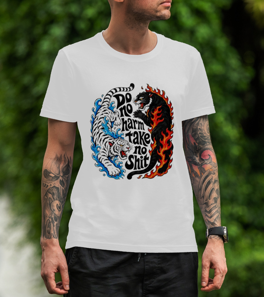 Do No Harm Take No Shit Blue Tiger And Fire Panther T-Shirt