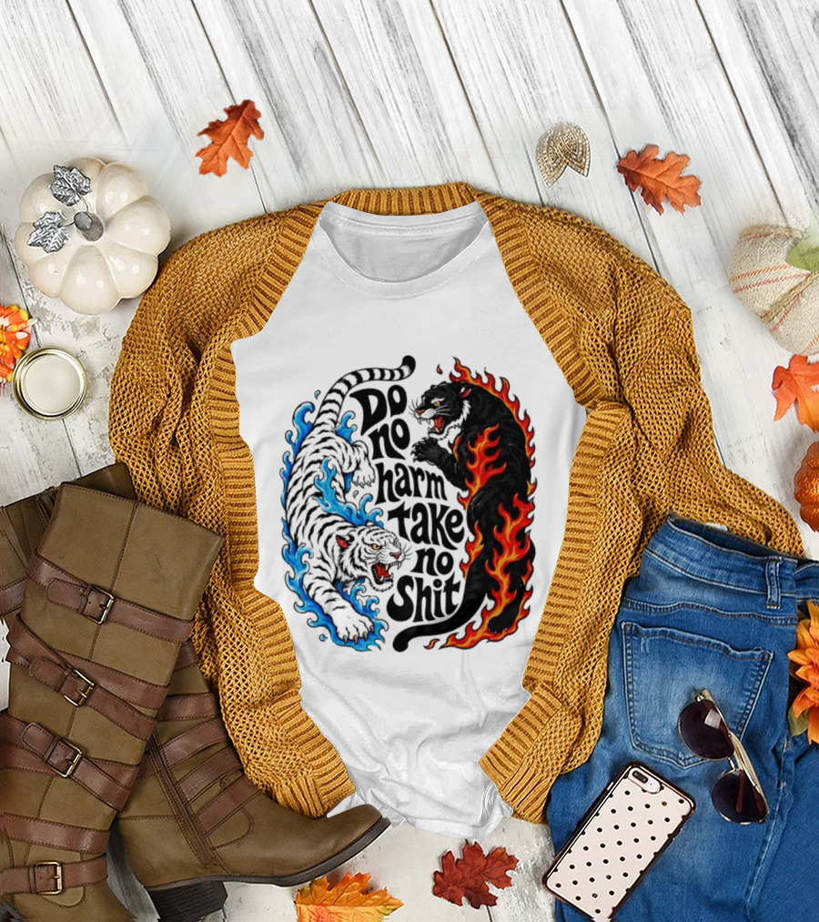 Do No Harm Take No Shit Blue Tiger and Fire Panther T-Shirt