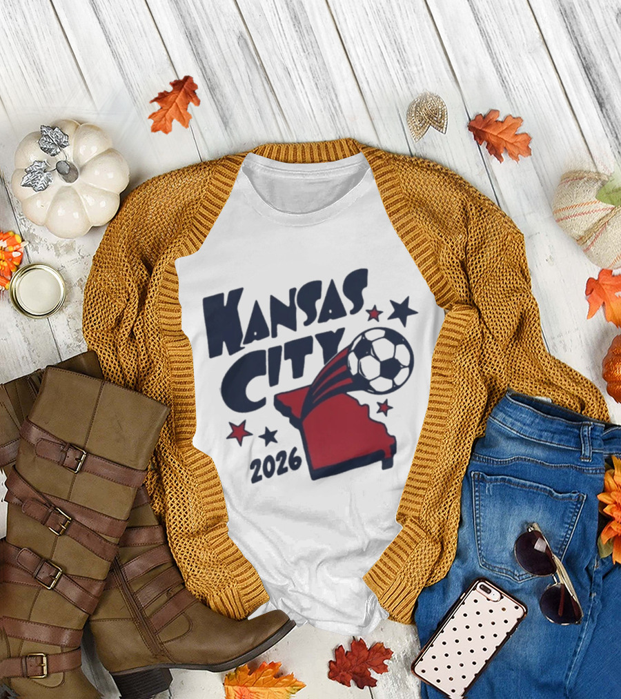 Kansas City 2026 Soccer Missouri State Map Stars Ball T-Shirt