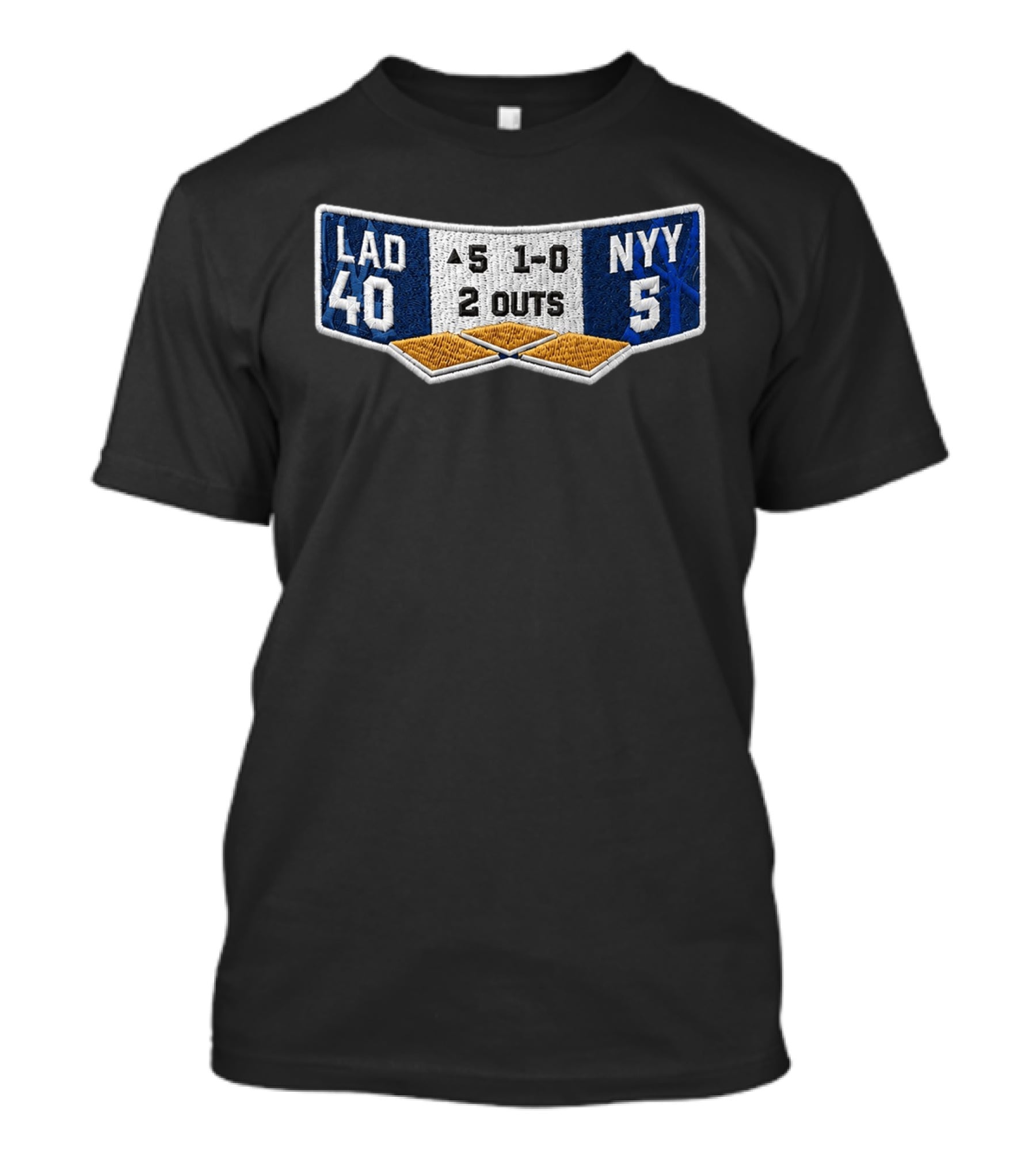 LAD 40 NYY 5 Scoreboard 5 1 0 Inning 2 Outs Baseball Patch T-Shirt