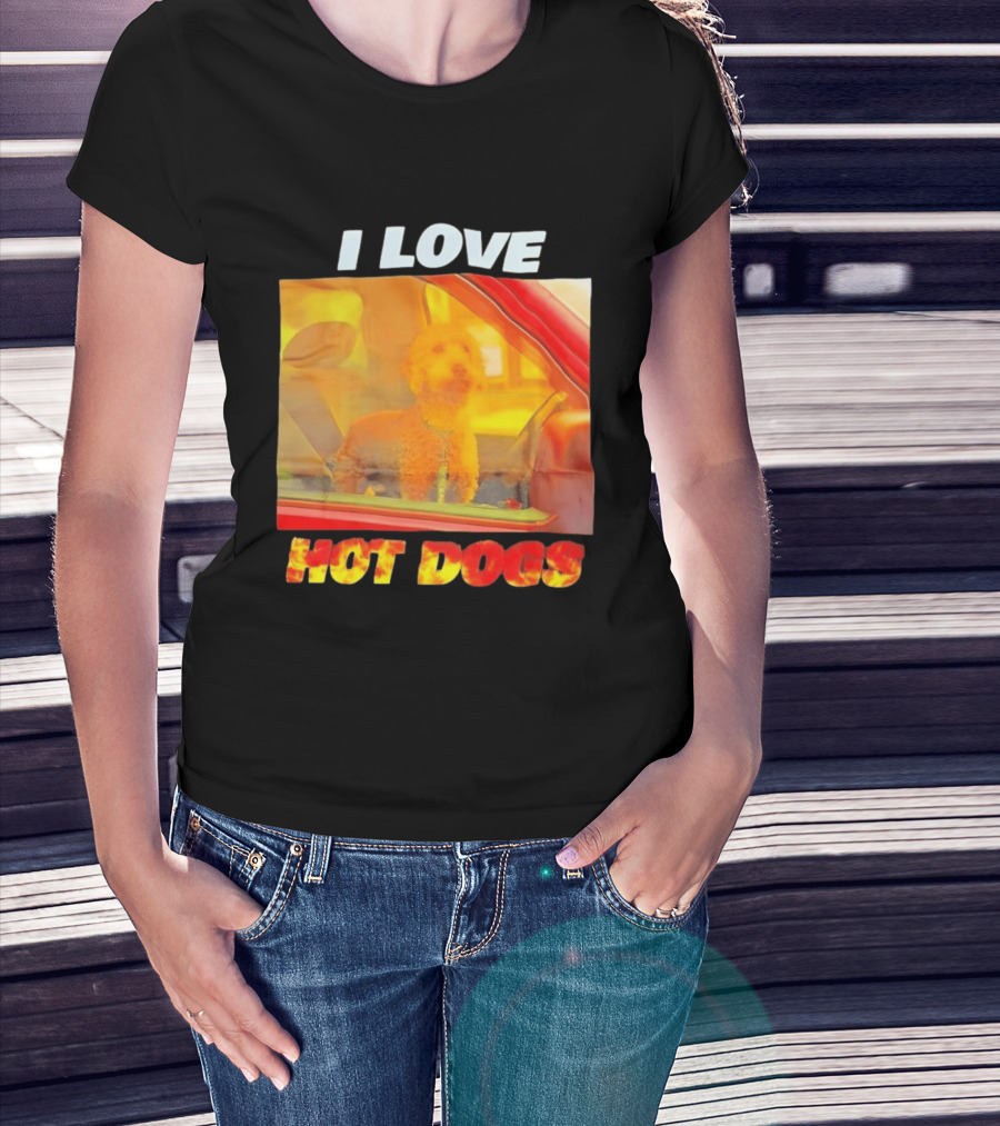 I Love Hot Dogs Poodle In Car T-Shirt
