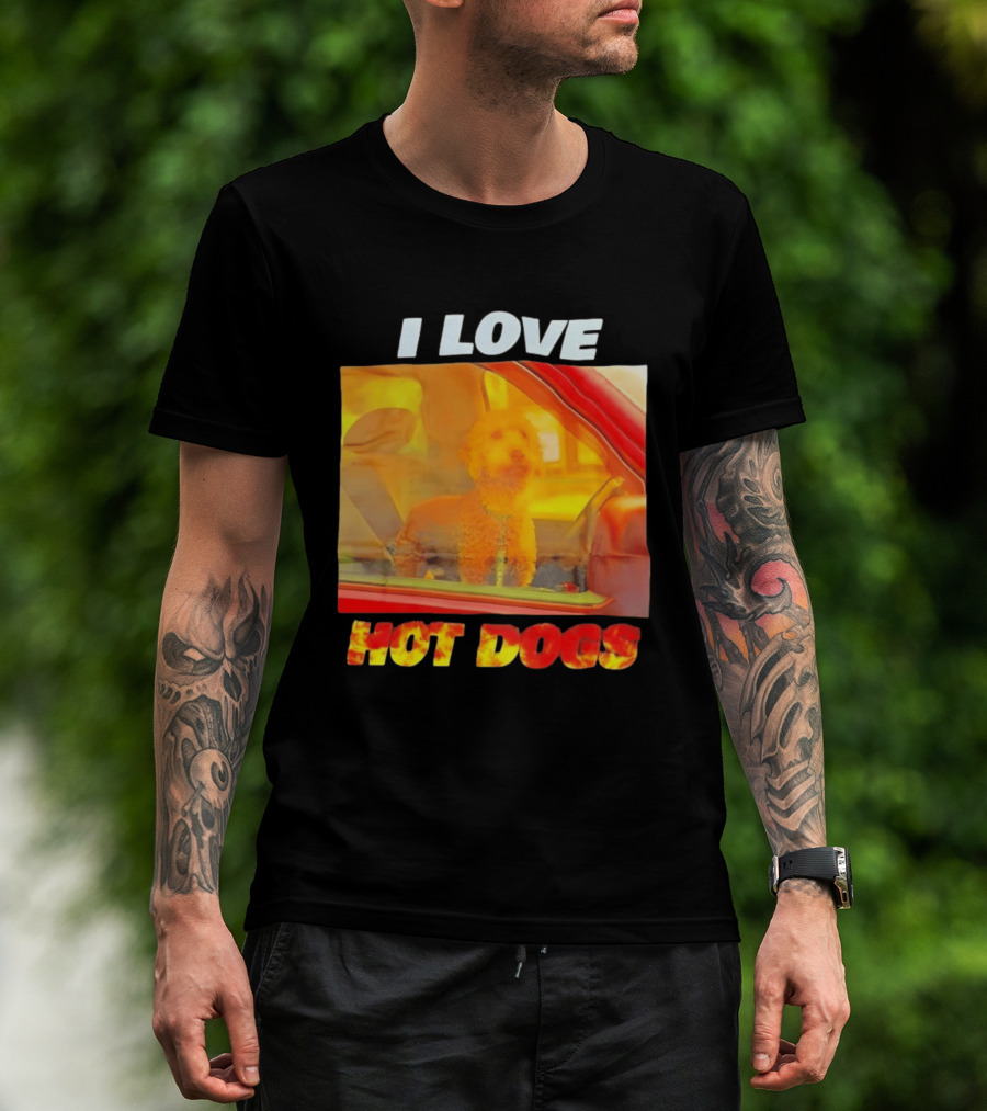 I Love Hot Dogs Poodle In Car T-Shirt