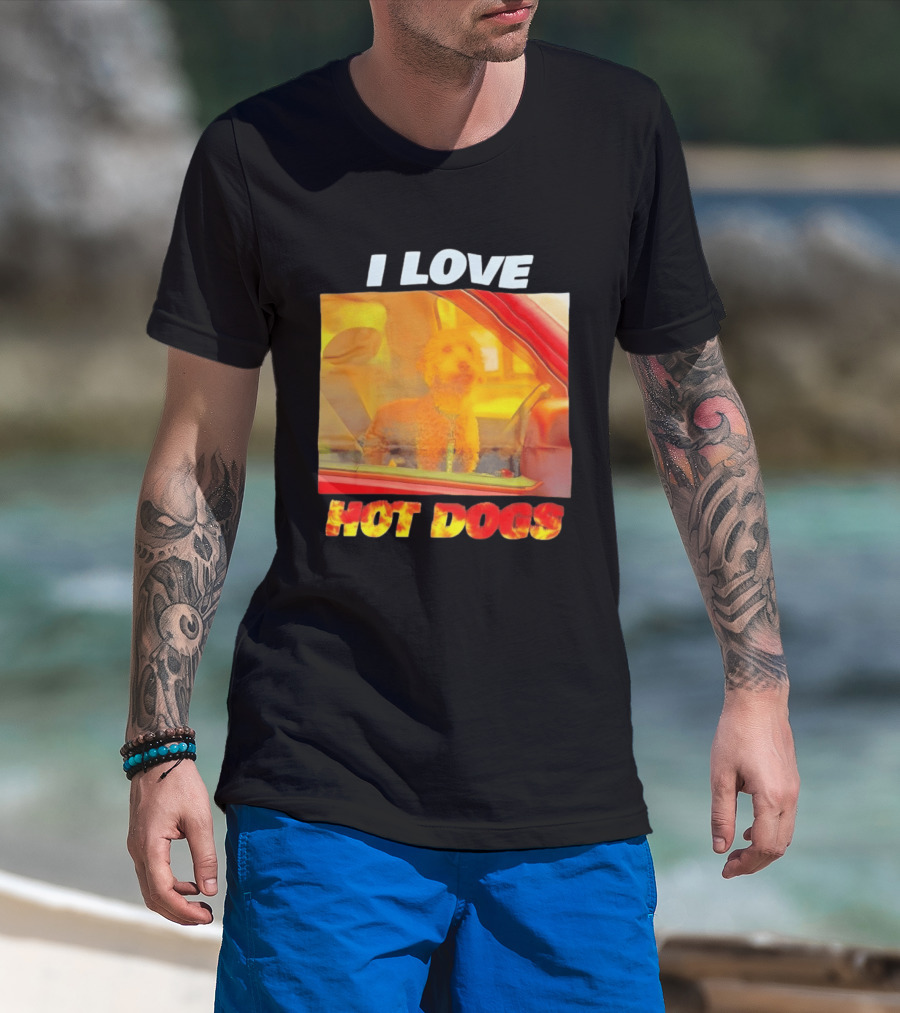 I Love Hot Dogs Poodle In Car T-Shirt