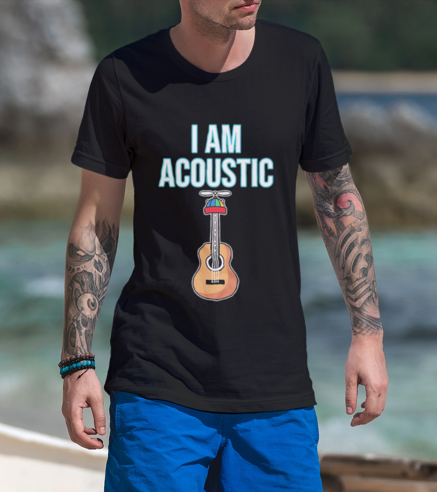 I Am Acoustic Guitar With Beanie Propeller Hat T-Shirt