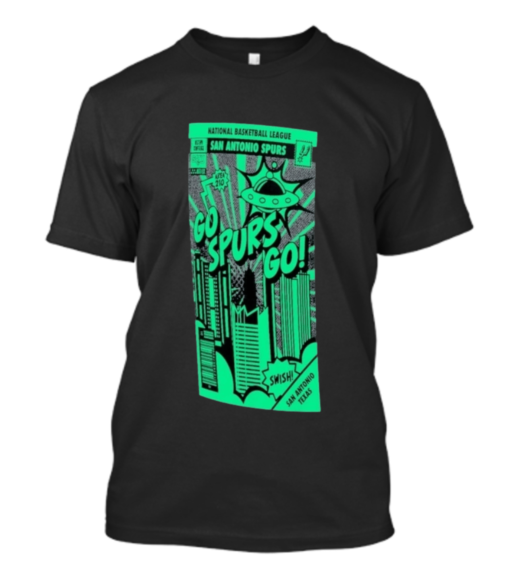 National Basketball League San Antonio Spurs Go Spurs Go Area 210 San Antonio Texas Comic Swish T-Shirt