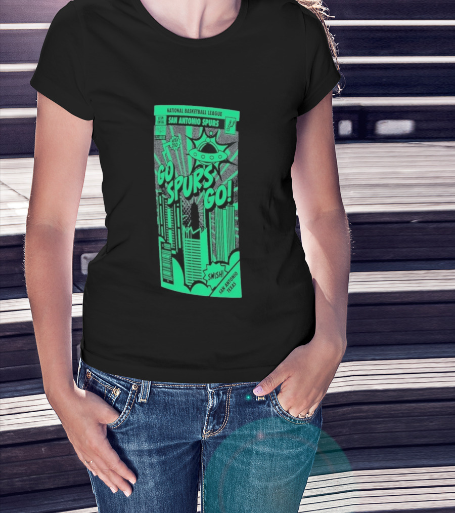 National Basketball League San Antonio Spurs Go Spurs Go Area 210 San Antonio Texas Comic Swish T-Shirt