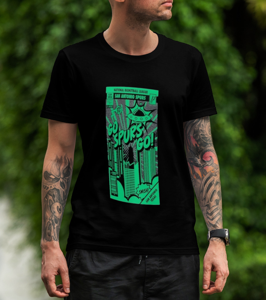 National Basketball League San Antonio Spurs Go Spurs Go Area 210 San Antonio Texas Comic Swish T-Shirt