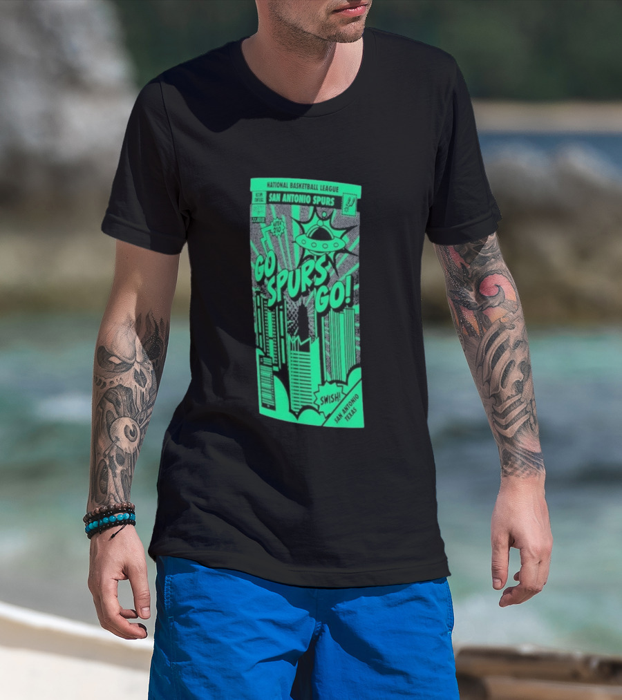 National Basketball League San Antonio Spurs Go Spurs Go Area 210 San Antonio Texas Comic Swish T-Shirt
