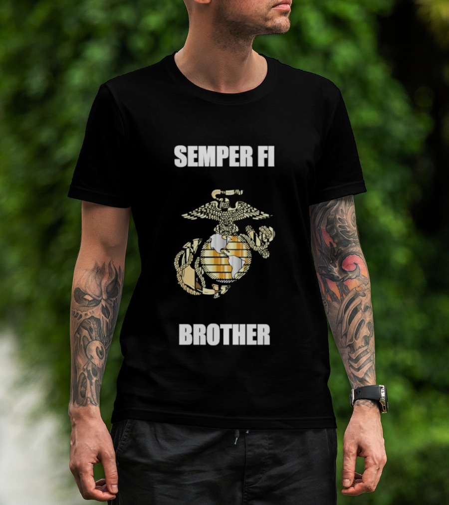 Semper Fi Brother United States Marine Corps Emblem With Eagle Anchor Globe T-Shirt