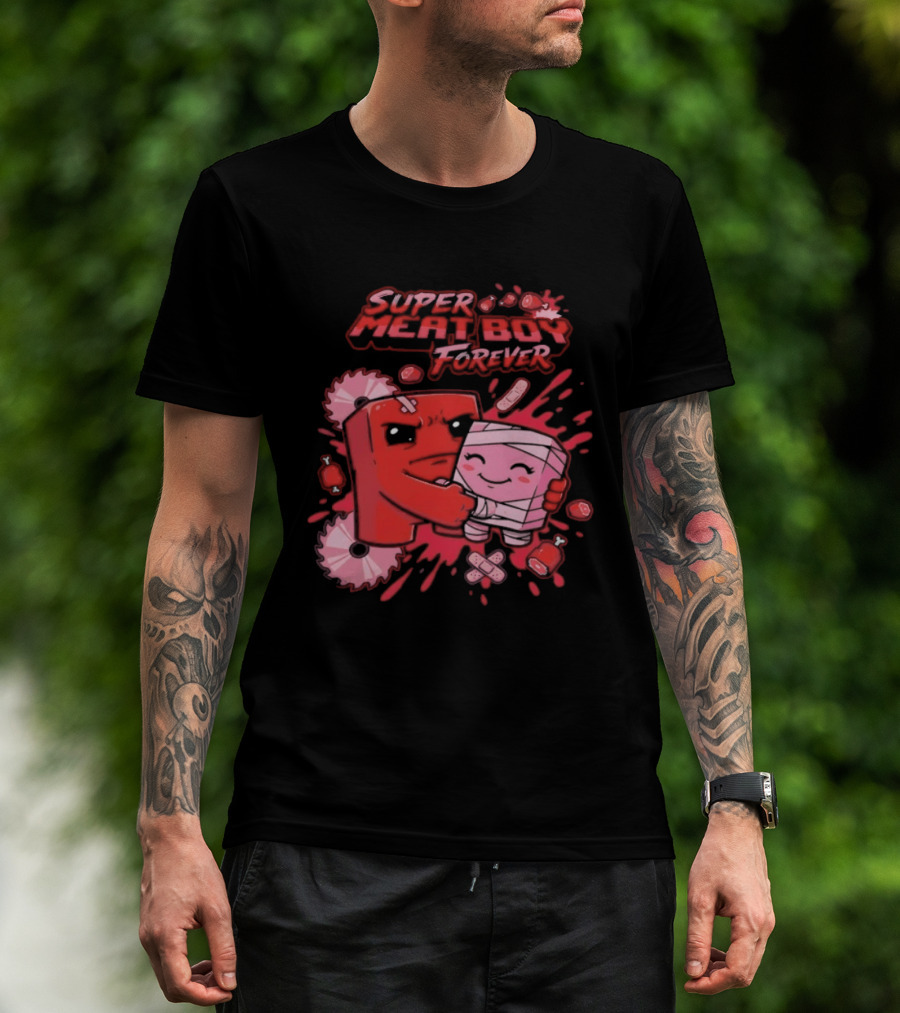 Super Meat Boy Forever Retro Character Hugging T-Shirt