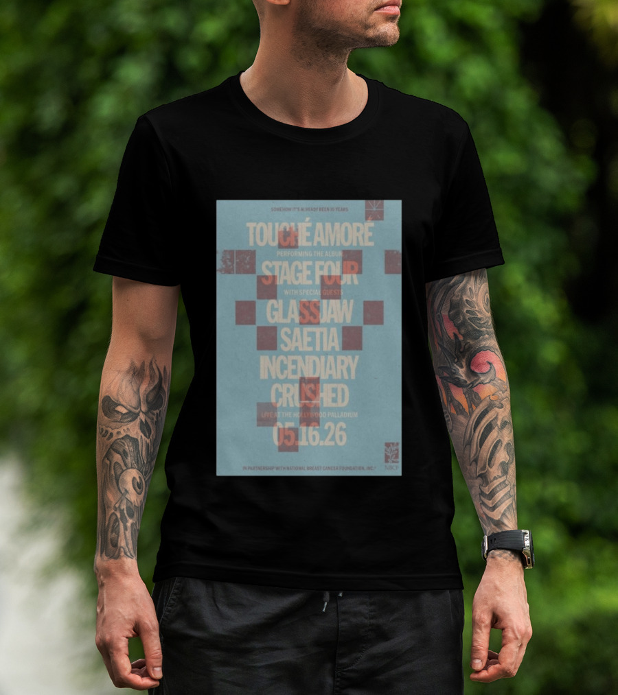 Touché Amoré Stage Four With Glassjaw Saetia Incendiary Crushed Los Angeles May 16 2026 T-Shirt