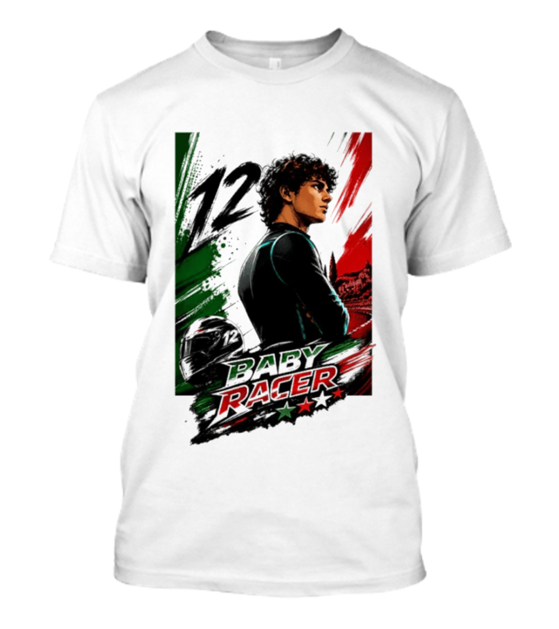 12 Baby Racer Italy Flag Motorcycle Racing Art With Italian T-Shirt