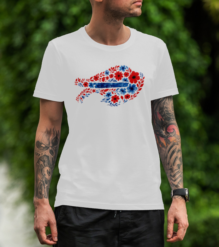 Buffalo Bills Floral Team Art Blue And Red Flowers T-Shirt