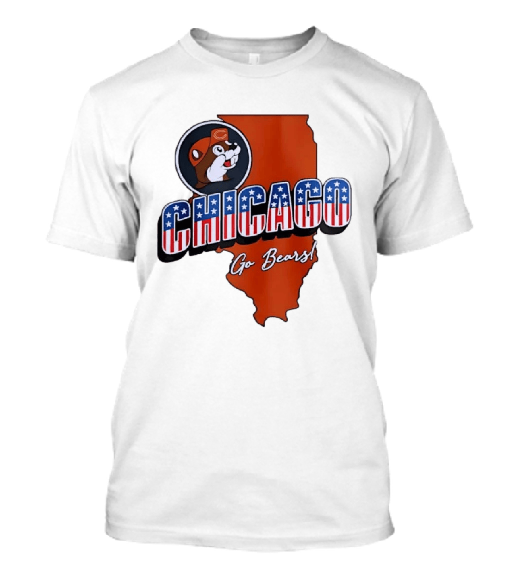Chicago Bears Buc Ee's Go Bears Patriotic Illinois Map T-Shirt
