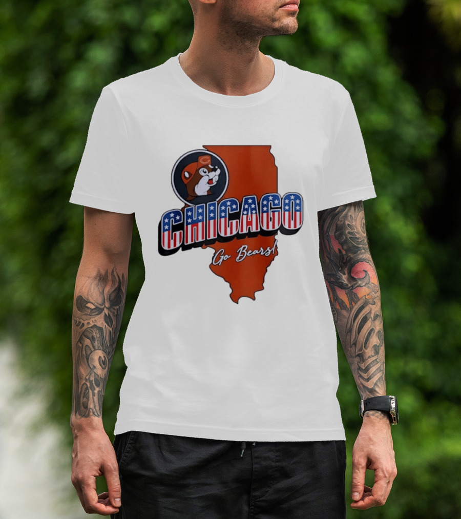 Chicago Bears Buc Ee's Go Bears Patriotic Illinois Map T-Shirt