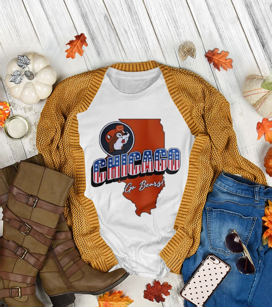 Chicago Bears Buc ee's Go Bears Patriotic Illinois Map T-Shirt
