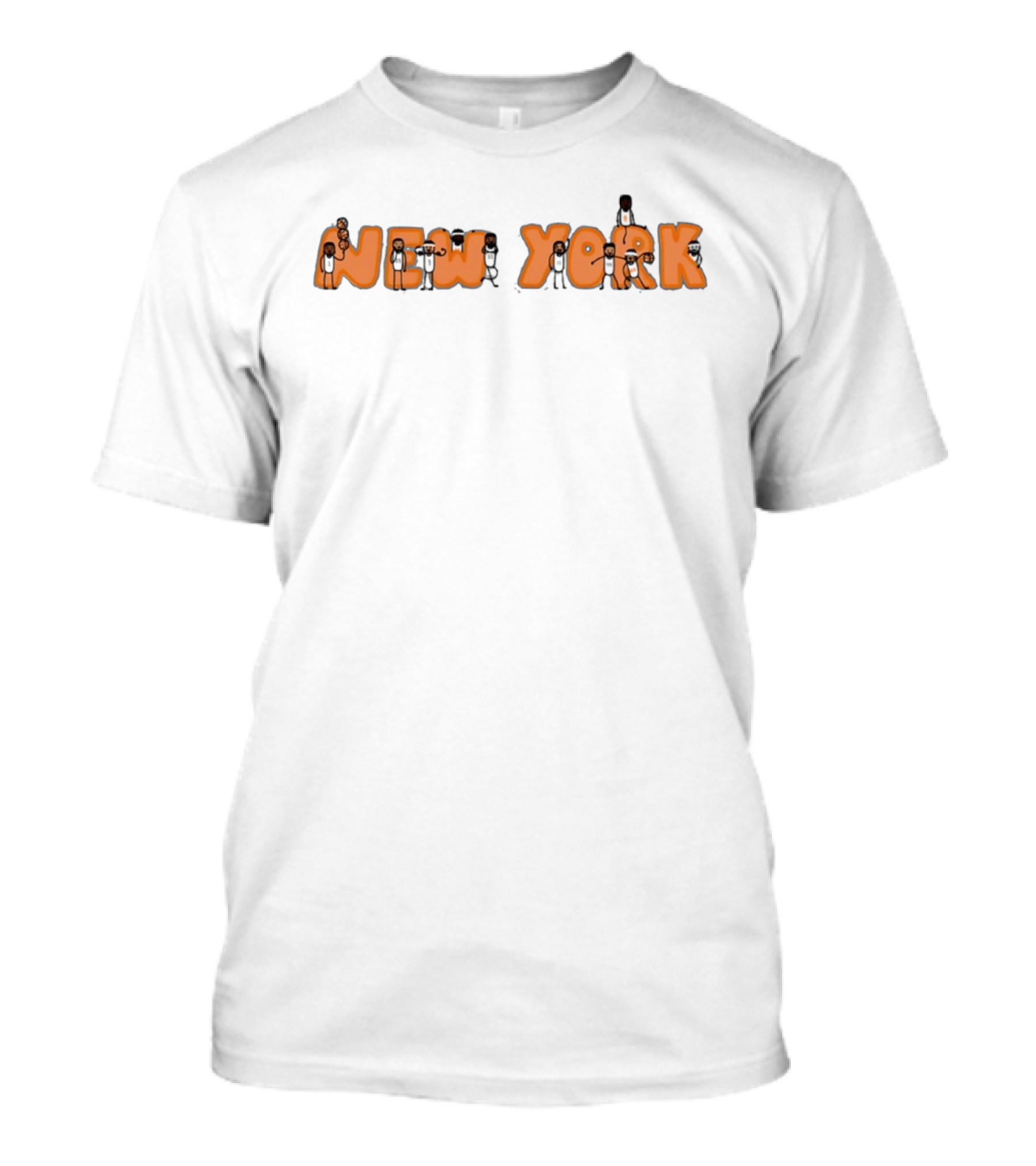 New York Stickman Basketball Characters Playful Cartoon T-Shirt