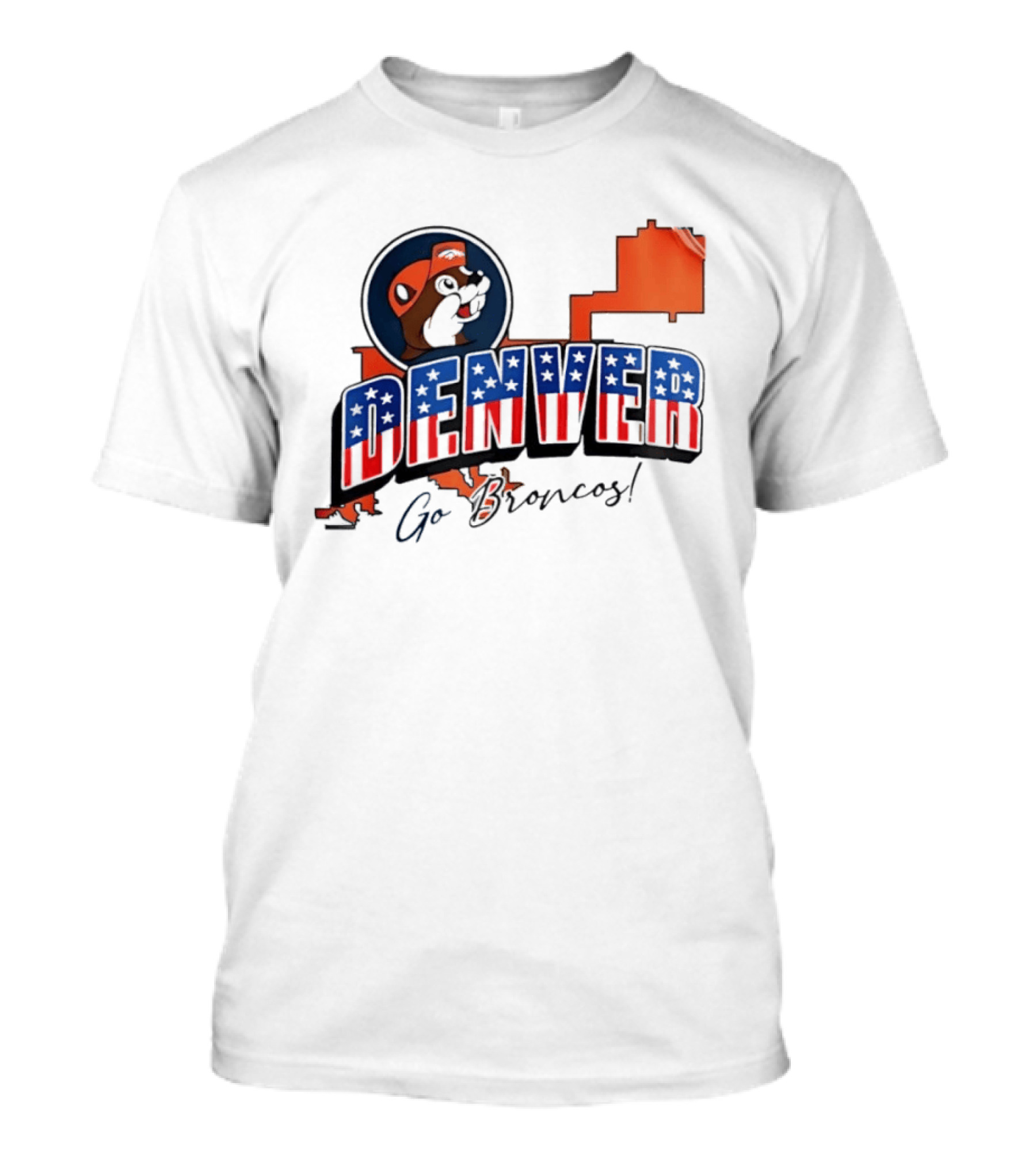 Denver Broncos Buc Ee's Go Broncos Patriotic Map T-Shirt