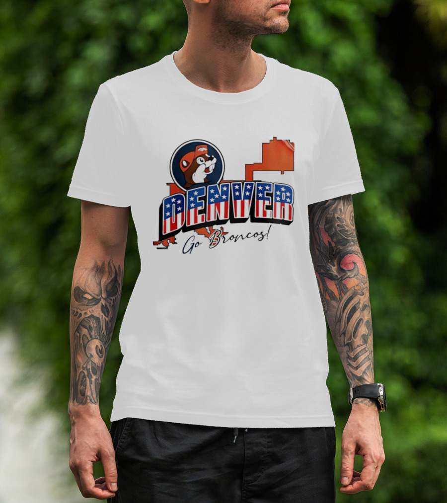 Denver Broncos Buc Ee's Go Broncos Patriotic Map T-Shirt