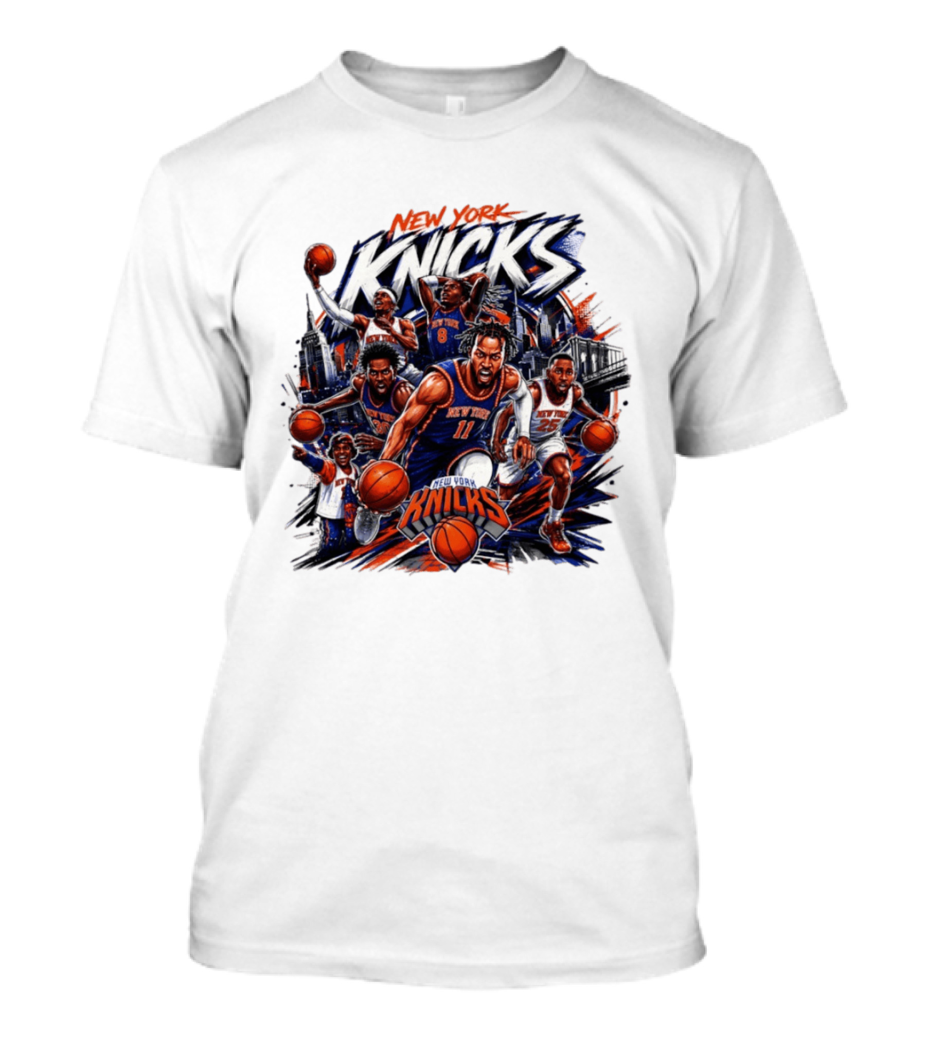 New York Knicks Basketball Team 2026 Skyline Action T-Shirt