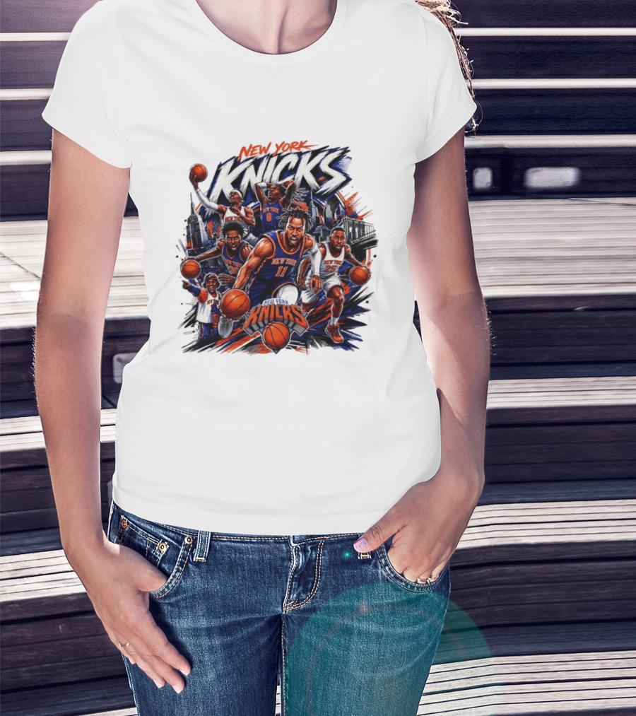 New York Knicks Basketball Team 2026 Skyline Action T-Shirt