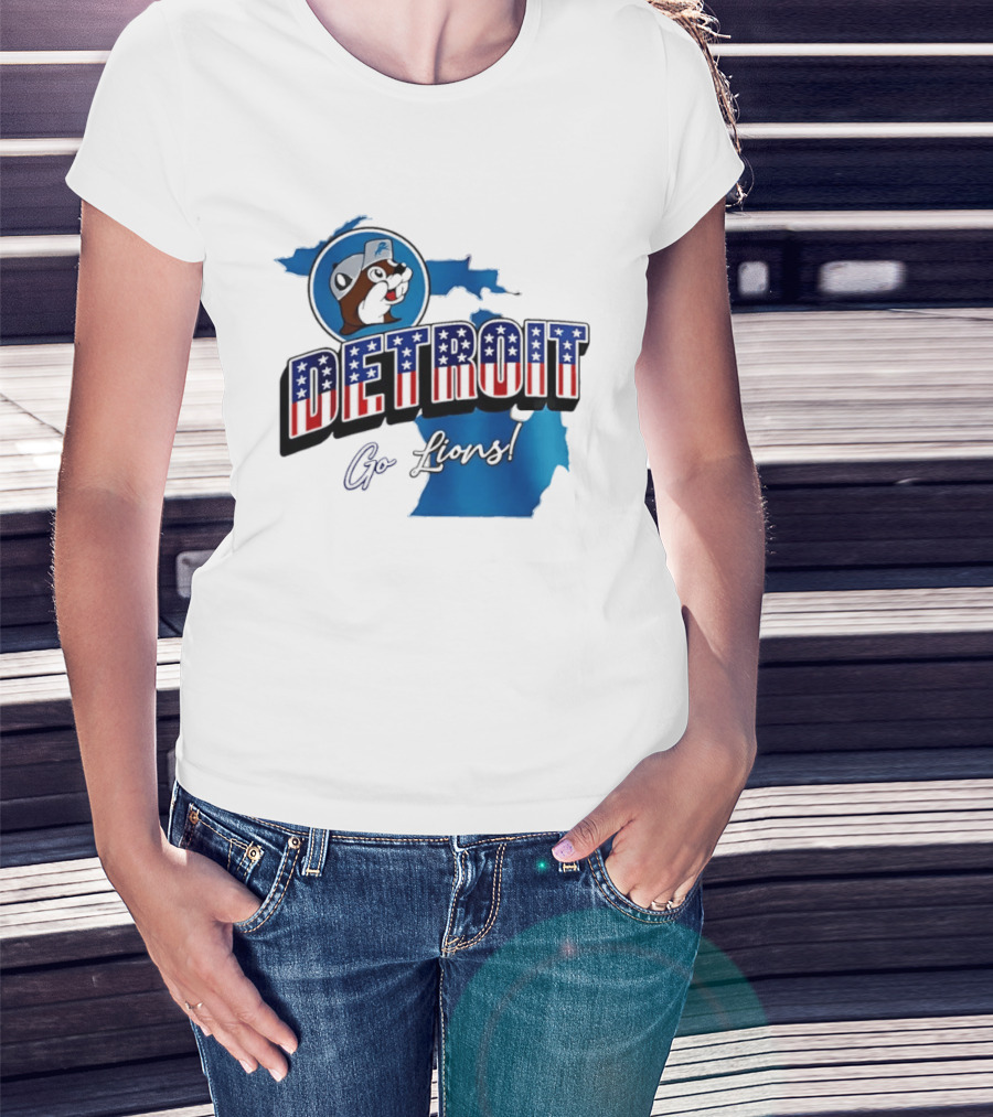 Detroit Lions Buc Ee's Go Lions Patriotic Michigan Map T-Shirt