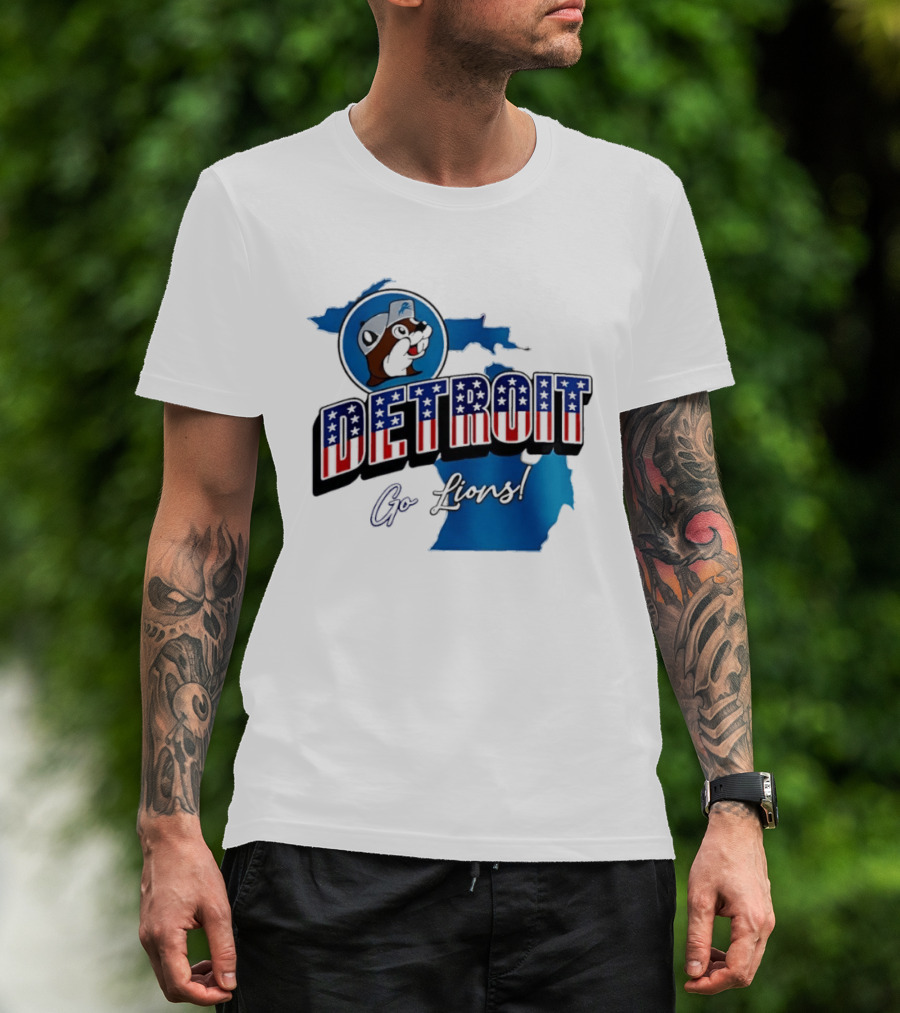 Detroit Lions Buc Ee's Go Lions Patriotic Michigan Map T-Shirt